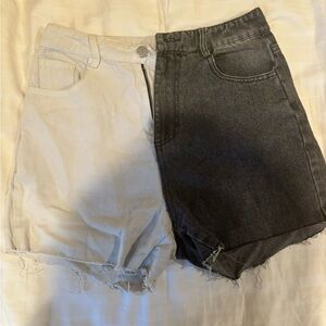 black and white bermuda denim shorts